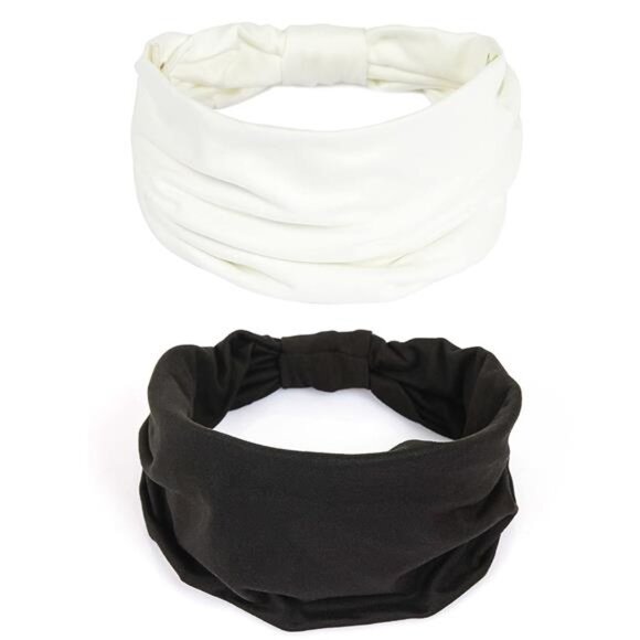 2 Pack Boho Headbands – Knotted Cotton Turbans (White, Black) - Picture 1 of 7